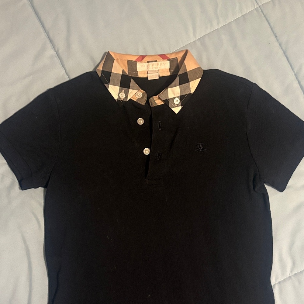 Burberry Black Polo Shirt with Checkered Collar